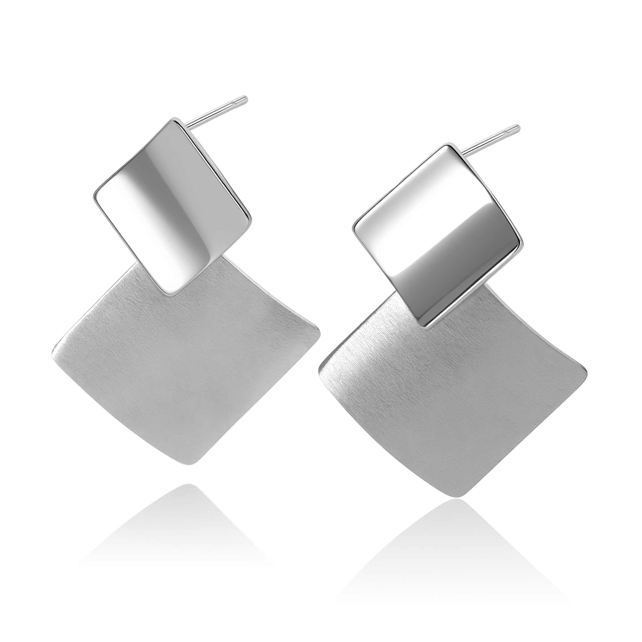Aura Square Silver Drop Earrings