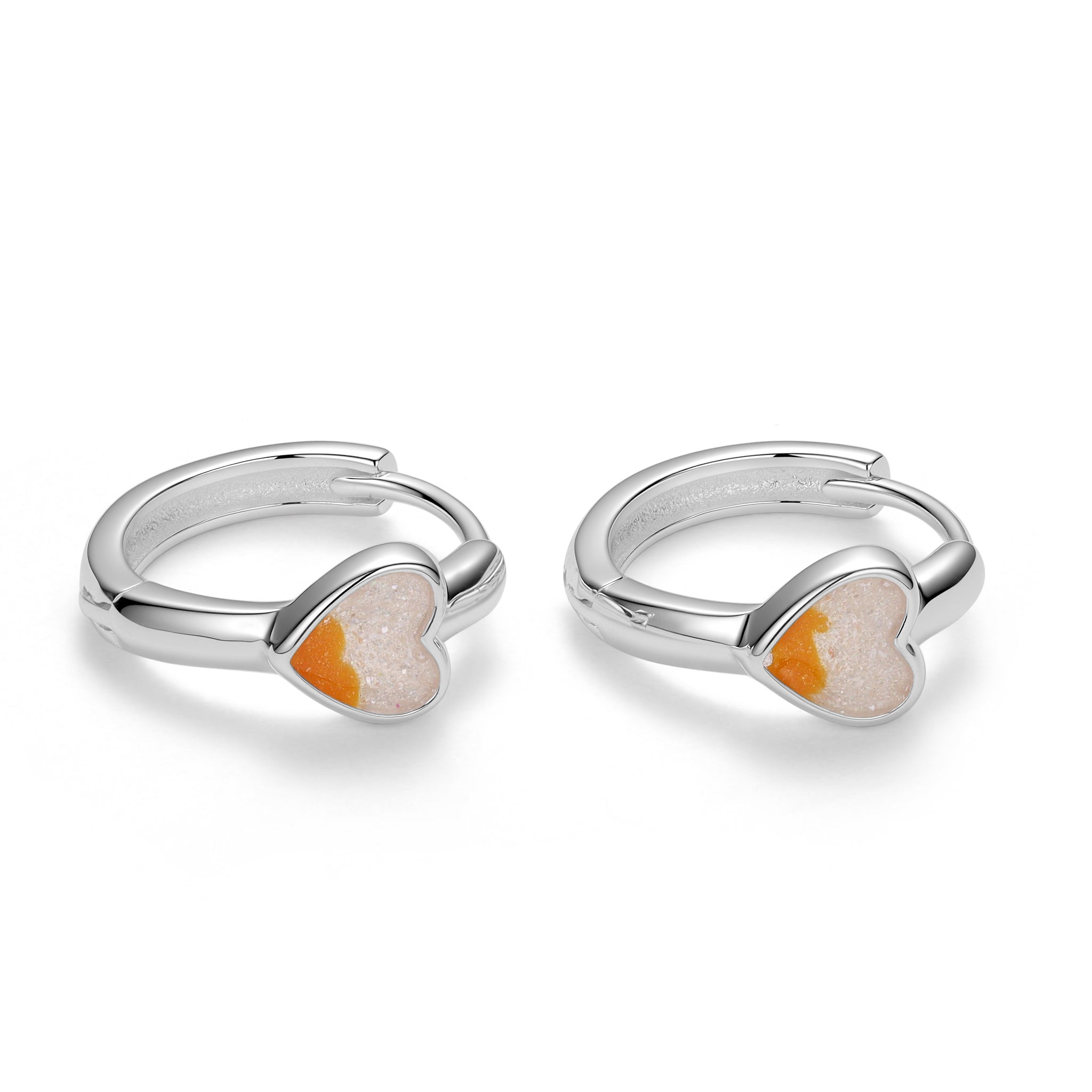 Sunrise Heart Silver Huggie Earrings
