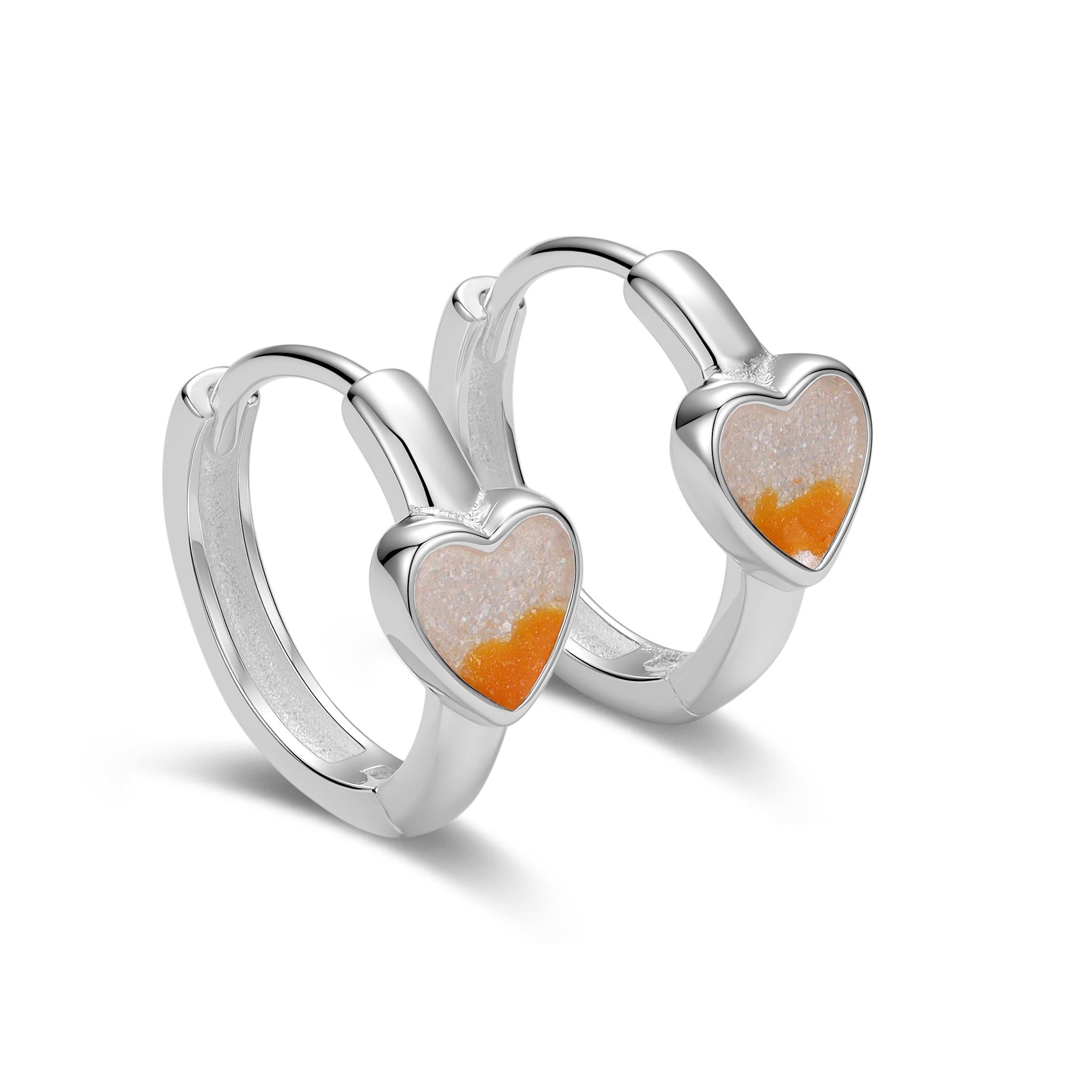 Sunrise Heart Silver Huggie Earrings