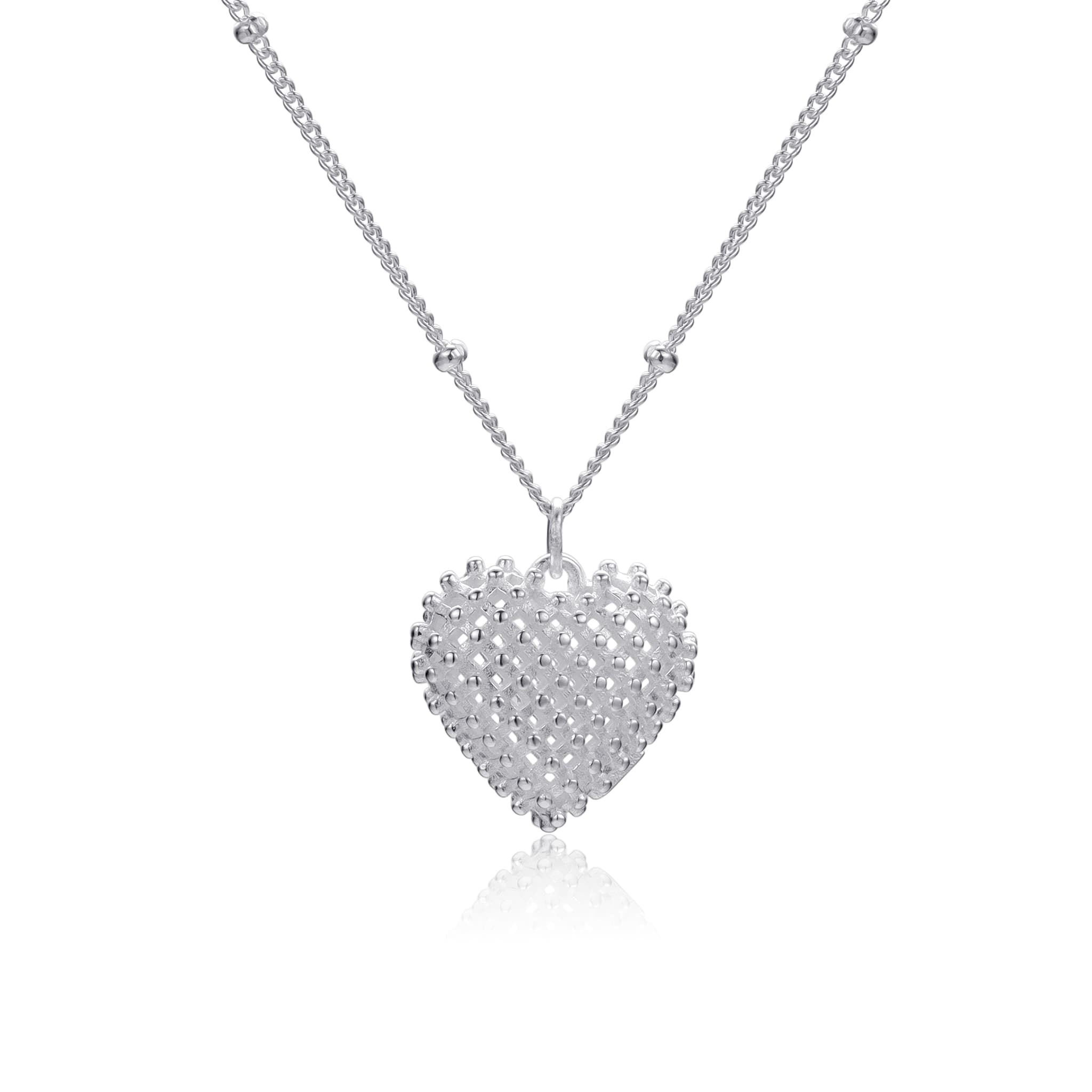 Silver Hollow Heart Pendant Necklace