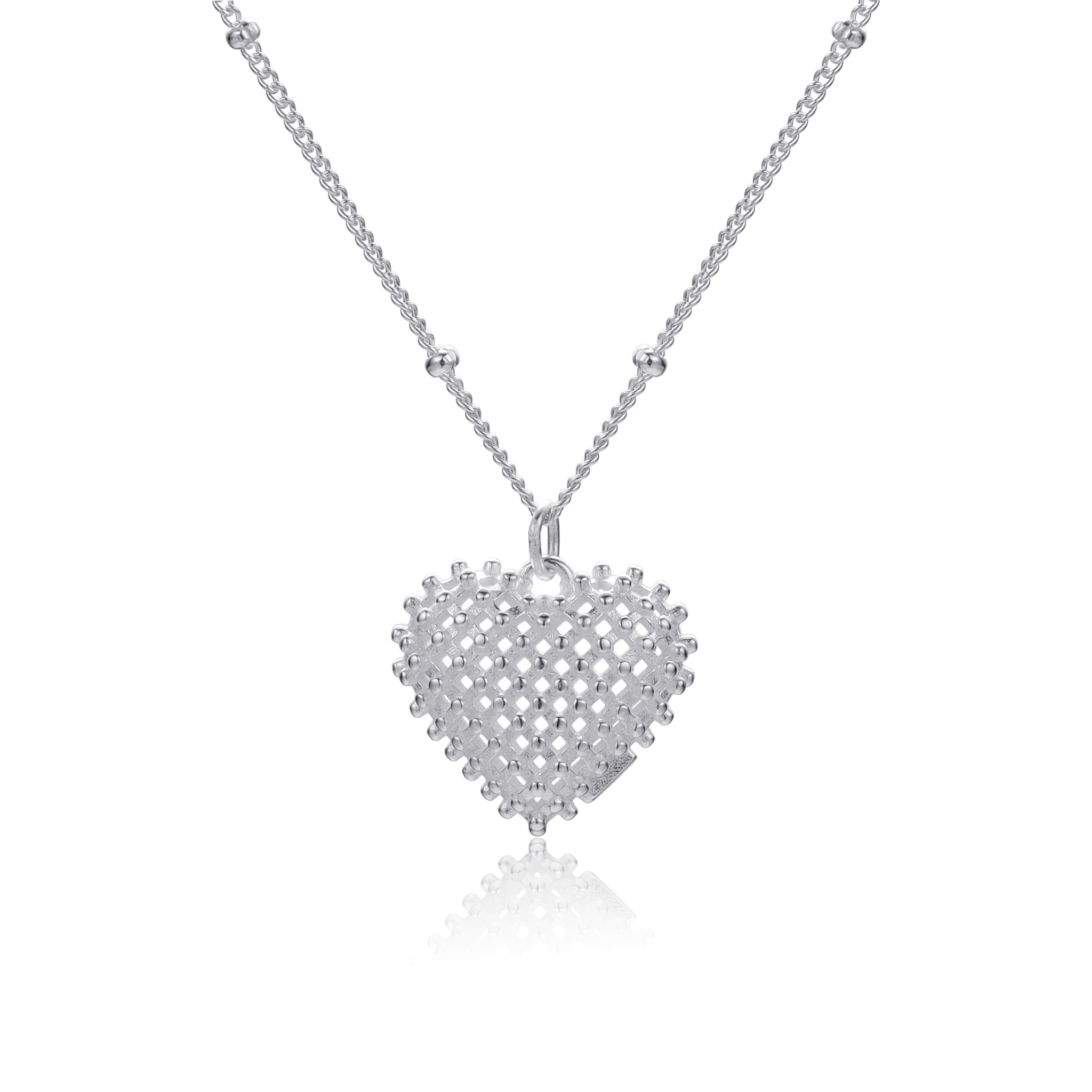 Silver Hollow Heart Pendant Necklace