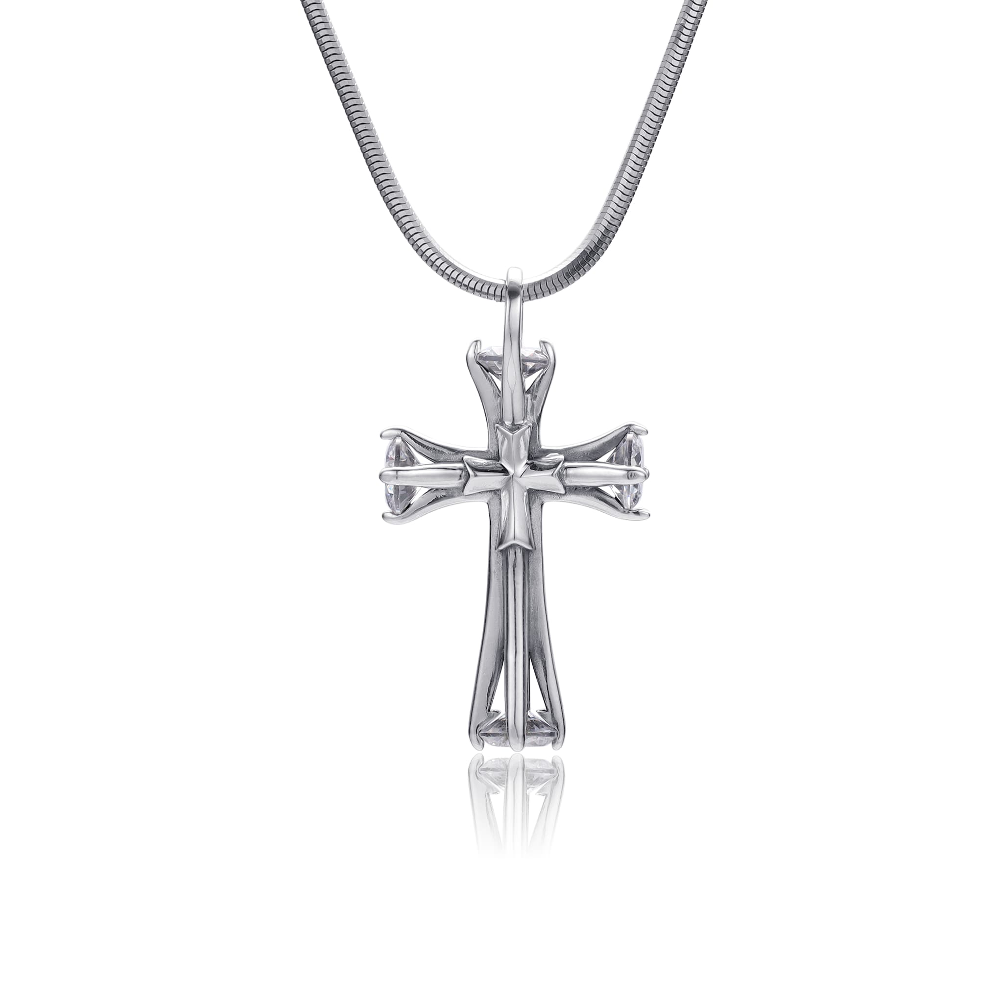 Fourfold Radiance Silver Cross Pendant Necklace