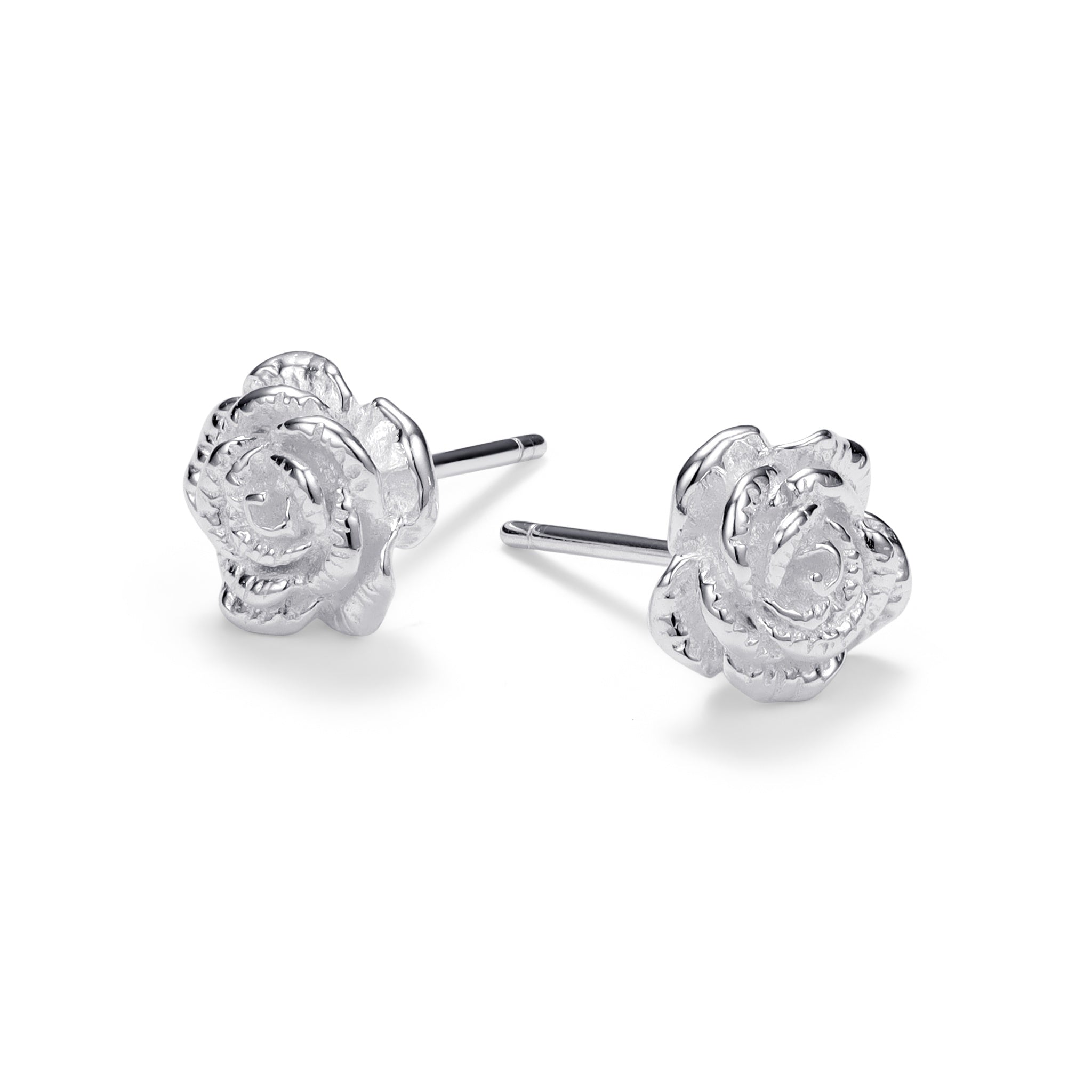 Blooming Rose Silver Stud Earrings