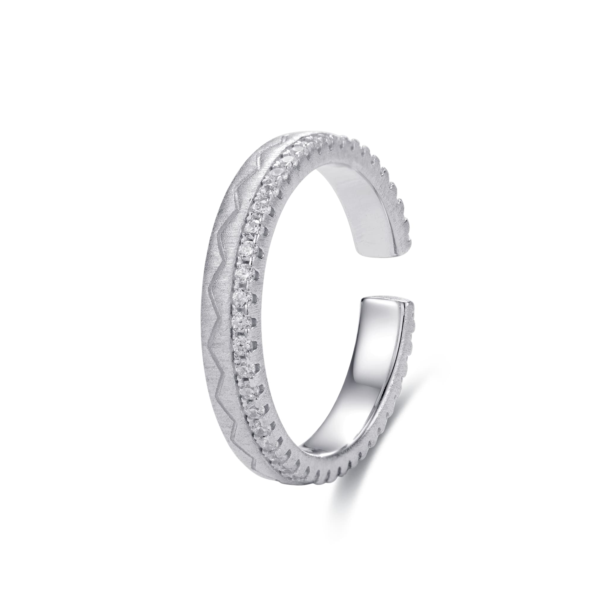 Zig Pavé Silver Ring