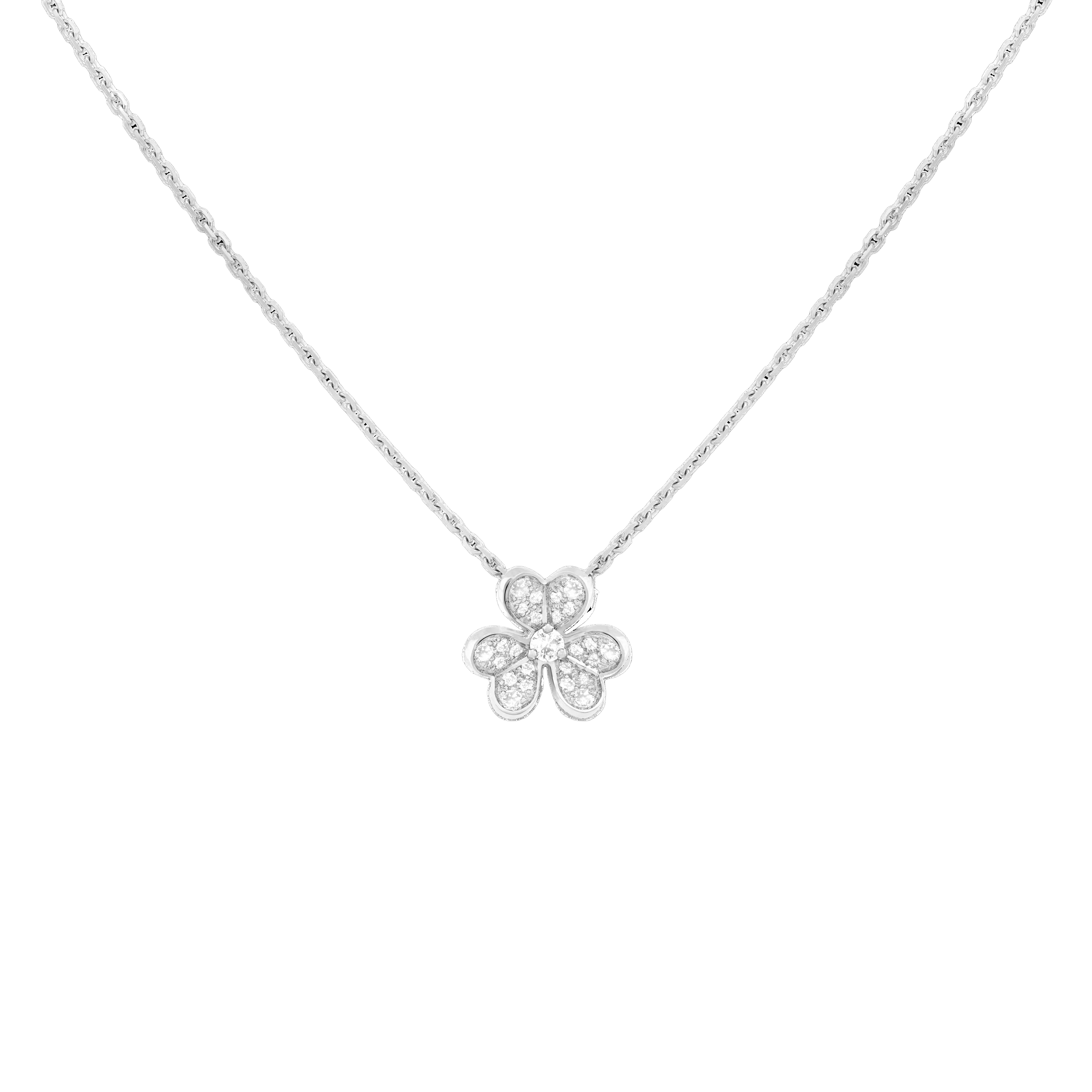 Mini Blooming Clover Diamond Pendant White Gold Necklace