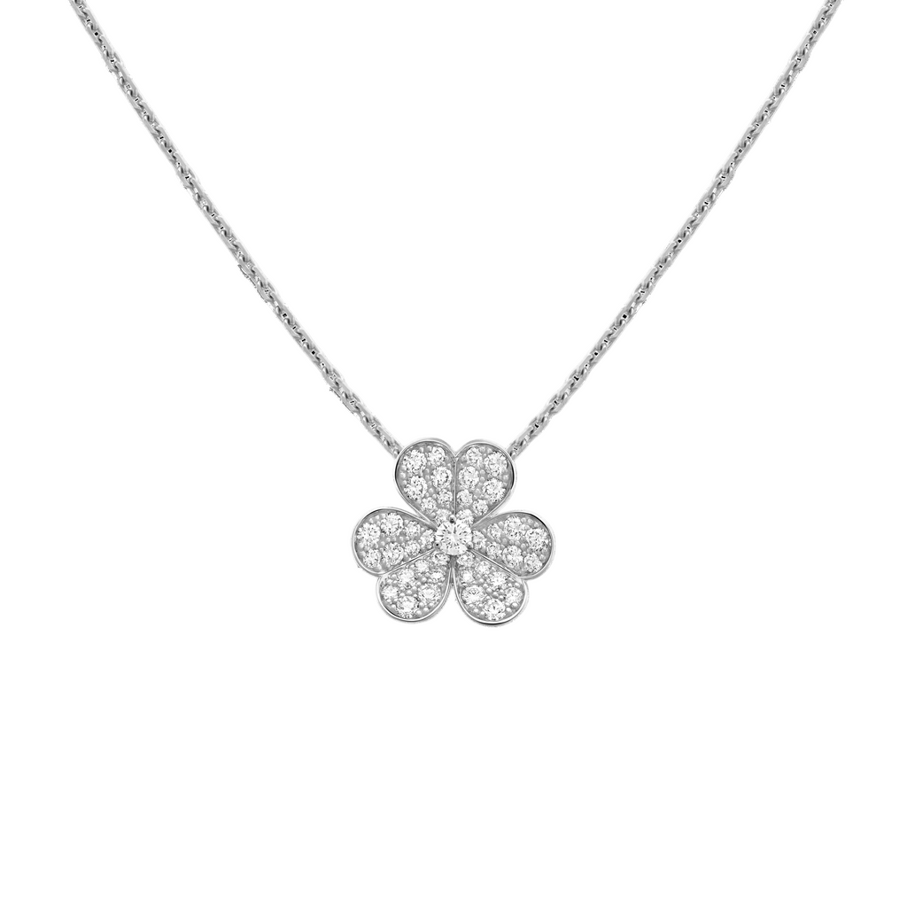 Blooming Clover Diamond Pendant White Gold Necklace