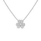 Blooming Clover Diamond Pendant White Gold Necklace