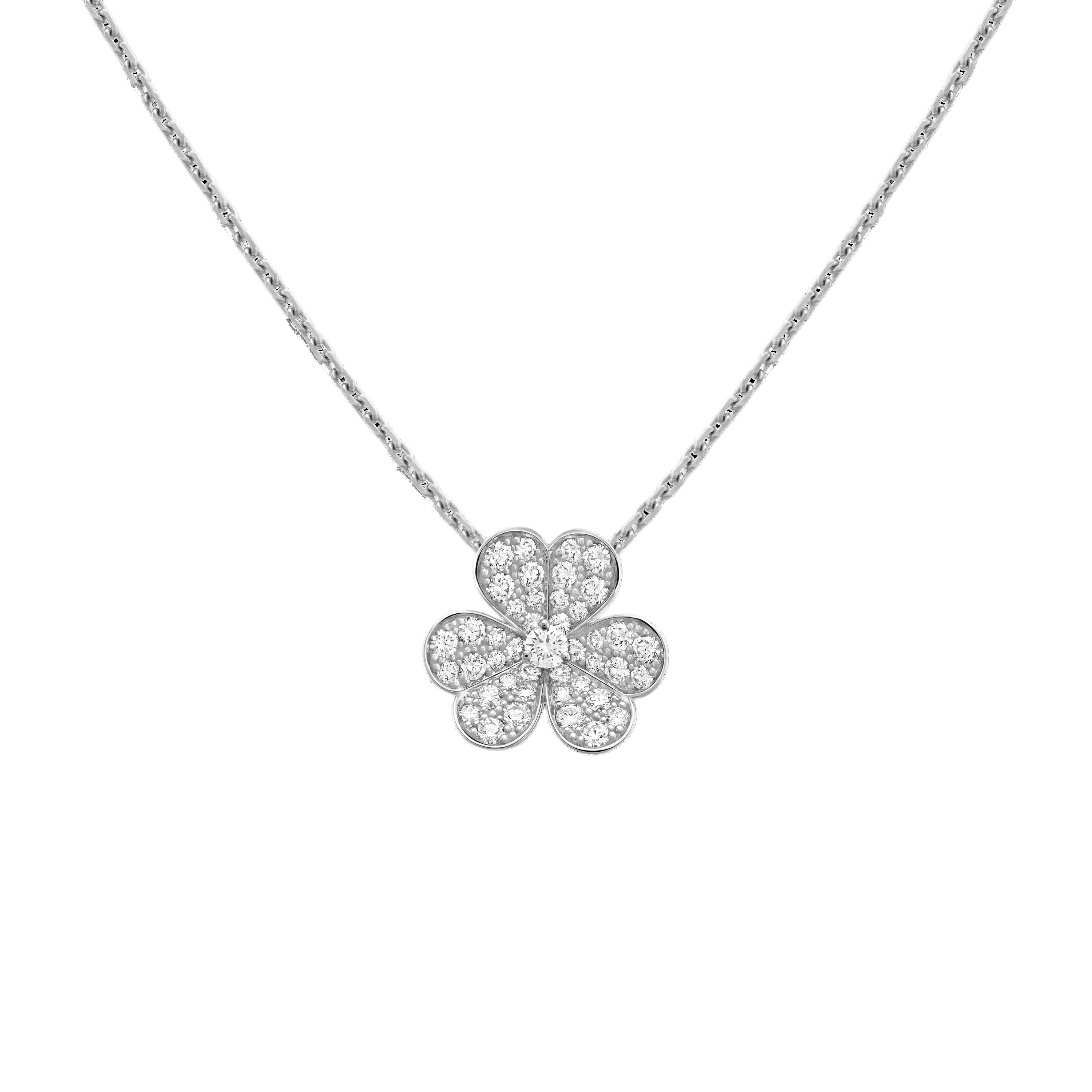 Blooming Clover Diamond Pendant White Gold Necklace