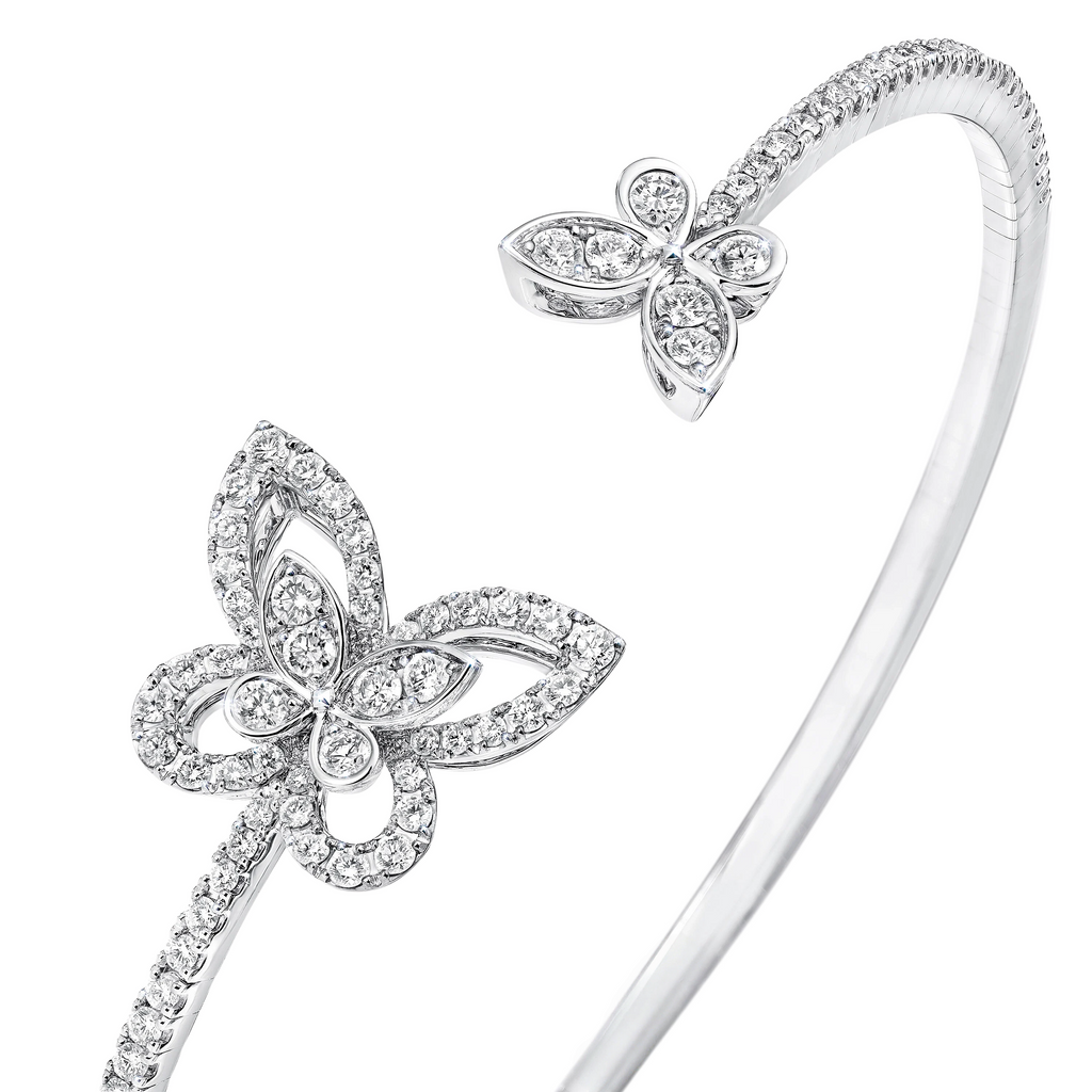 Ethereal Butterfly Diamond Open Bangle Bracelet in White Gold