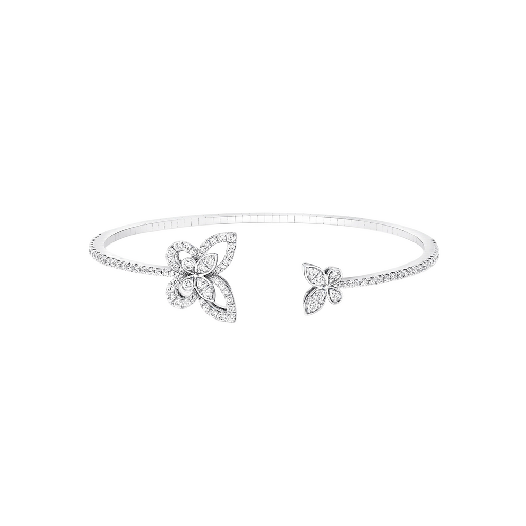 Ethereal Butterfly Diamond Open Bangle Bracelet in White Gold